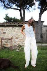 Fellini - Denim ecru straight pants I Ecru 1 - Rabens Saloner - DK