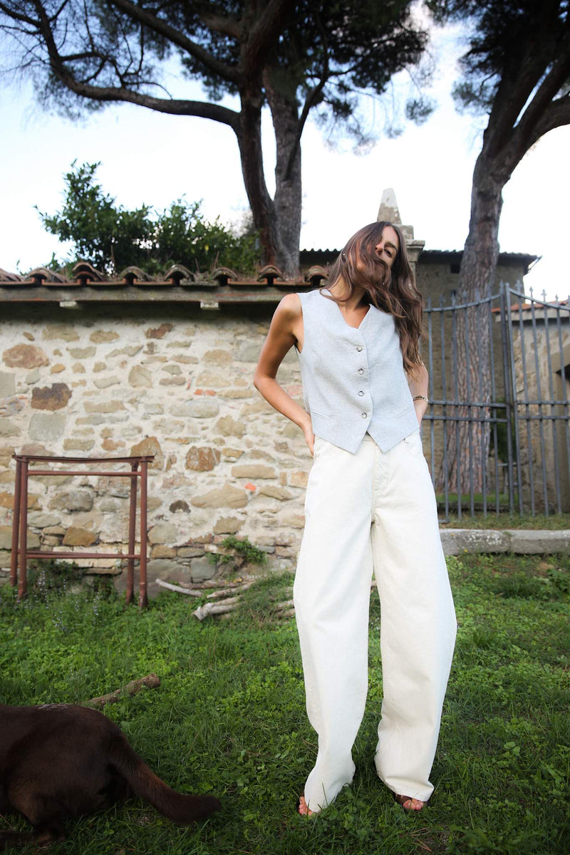 Fellini - Denim ecru straight pants I Ecru 1 - Rabens Saloner - DK