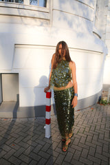 Lior - Clover sequins pencil skirt I Army Green 2 - Rabens Saloner - DK