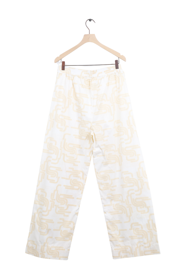 PreLoved Laxmi - Deco print elastic canvas pant - L I Ivory