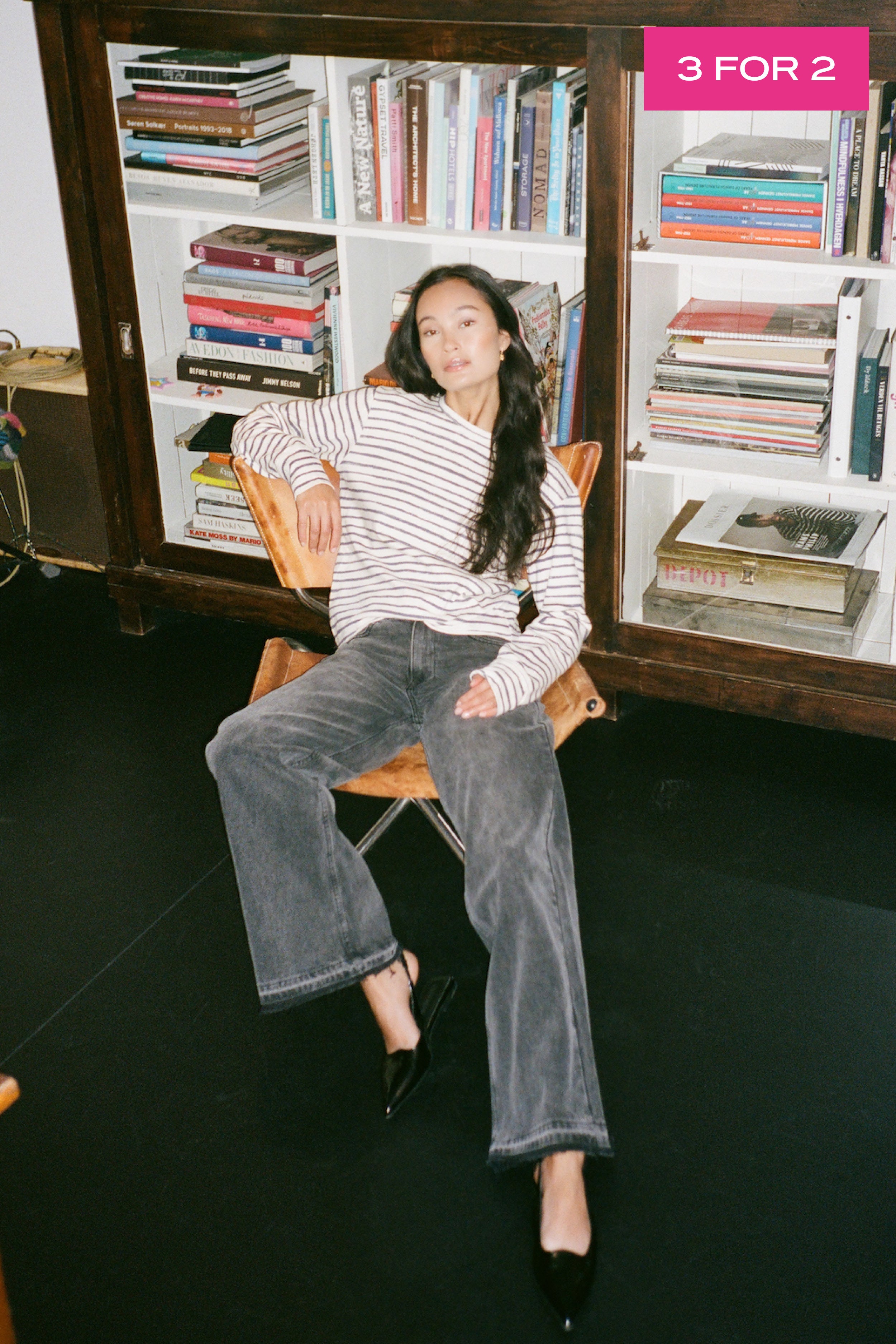 Hila - Light stretch crew neck top I Oyster navy stripe 1 - Rabens Saloner - DK