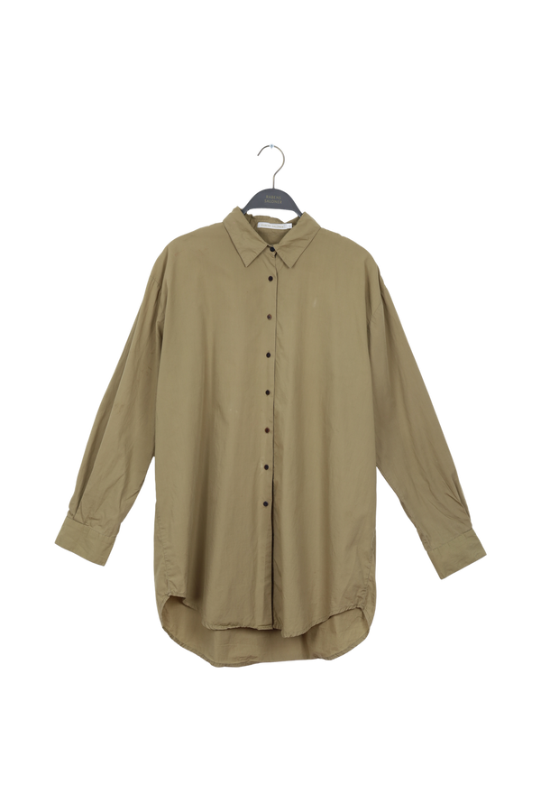 PreLoved Malone - Poplin boyfriend shirt - L KHAKI L  1 - Rabens Saloner - DK