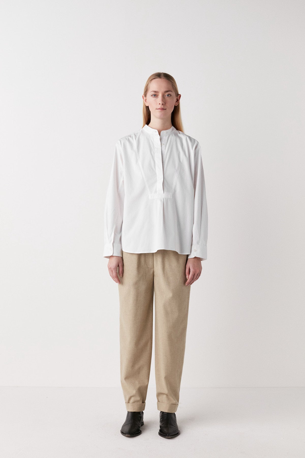 PreLoved Teja - Double stripe bib front shirt I White - L 3 - Rabens Saloner - DK