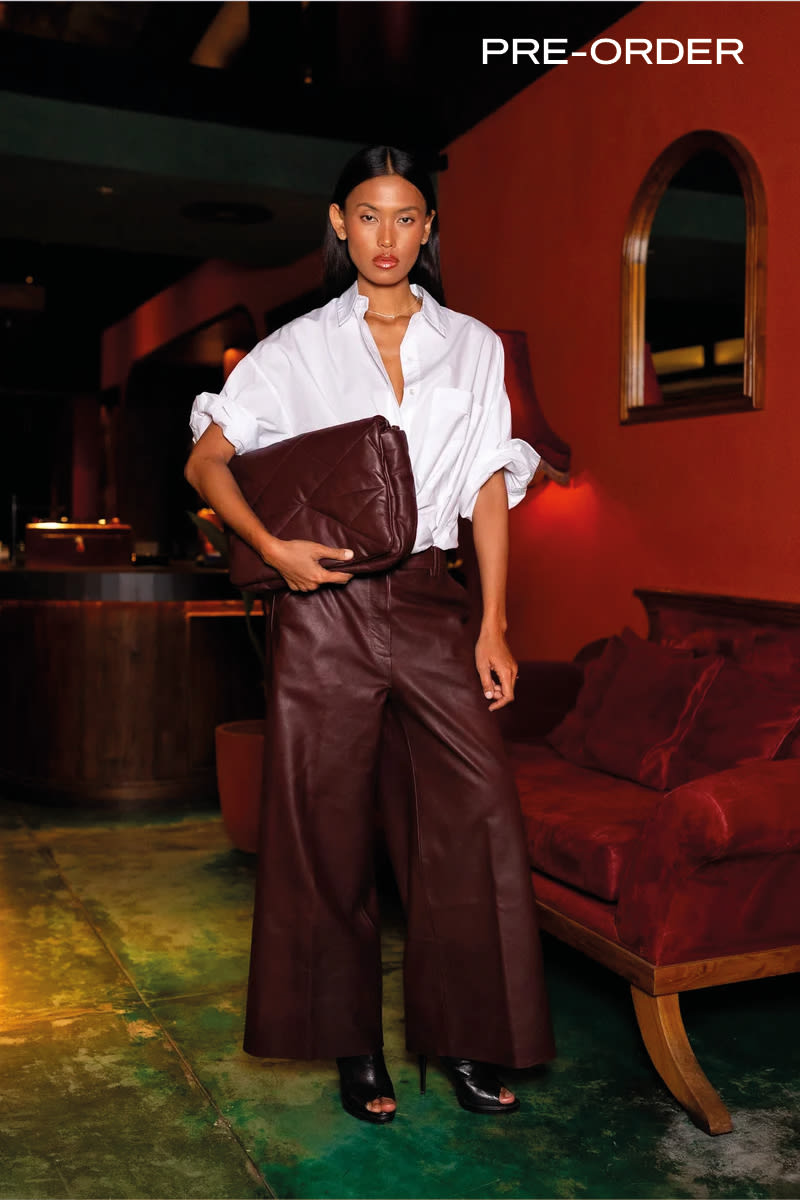 PRE-ORDER I Amari - Leather crop pants I Burgundy 1 - Rabens Saloner - DK