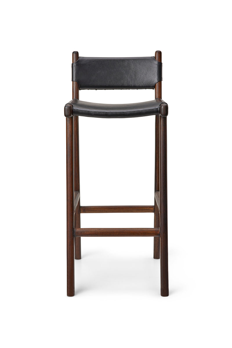 Leather bar stool w/backrest - Leather stool I Dark leather    2 - Rabens Saloner - DK