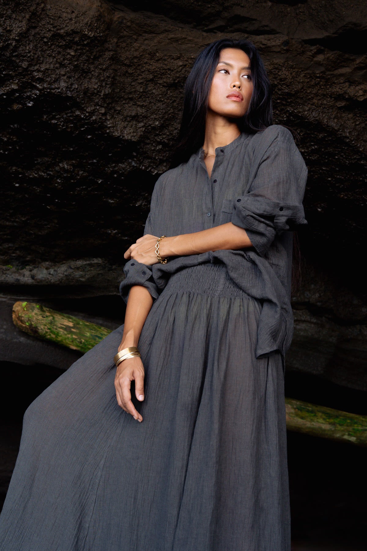 Jumana - Crinkled flared skirt I Faded black 4 - Rabens Saloner - DK
