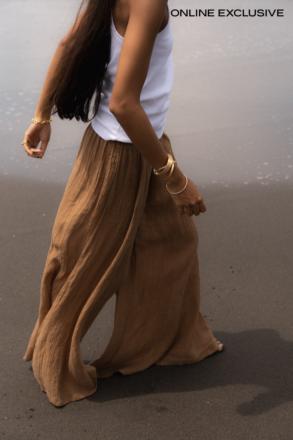 Karam - Crinkled wide leg pants I Walnut Walnut XS 1 - Rabens Saloner - DK