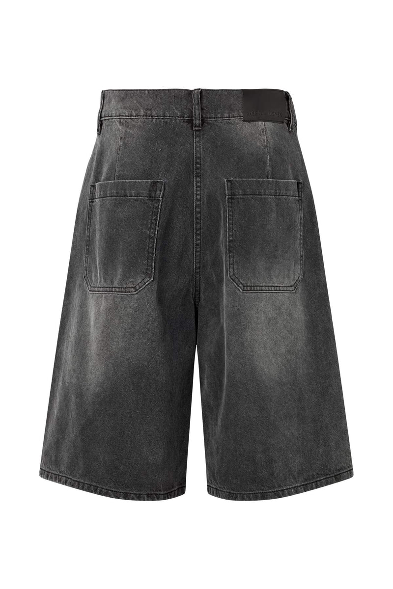 Denim black wide shorts - Raha I Washed black denim    3 - Rabens Saloner - DK