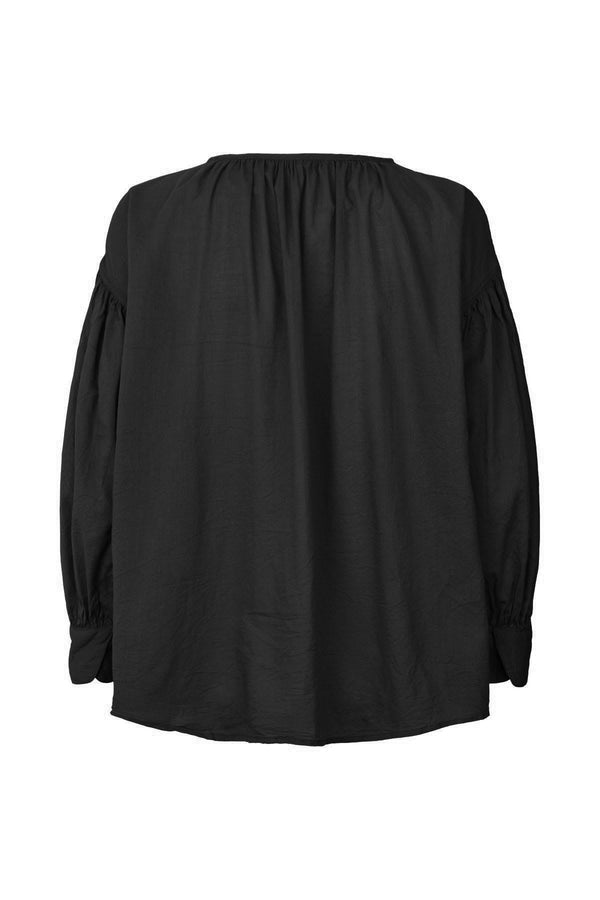 Charlot - Cotton gathered sleeve blouse I Black    2 - Rabens Saloner - DK