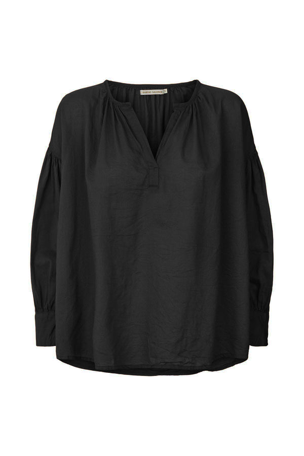 Charlot - Cotton gathered sleeve blouse I Black Black XS  1 - Rabens Saloner - DK