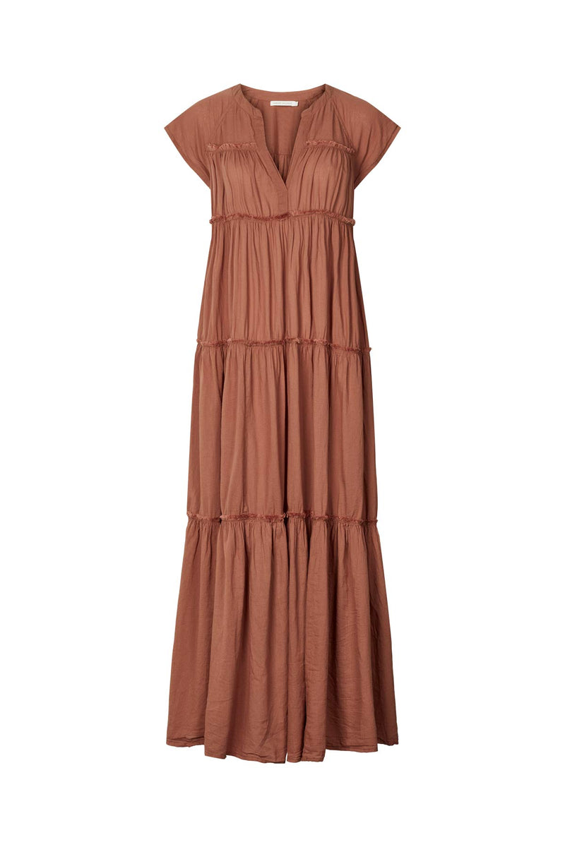 Gisele - Cotton flare long dress I Nougat Nougat XS  1 - Rabens Saloner - DK