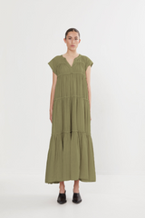 Gisele - Cotton flare long dress I Dry moss    1 - Rabens Saloner - DK