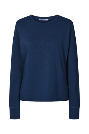 Hila - Light stretch crew neck top I Navy Navy XS  1 - Rabens Saloner - DK