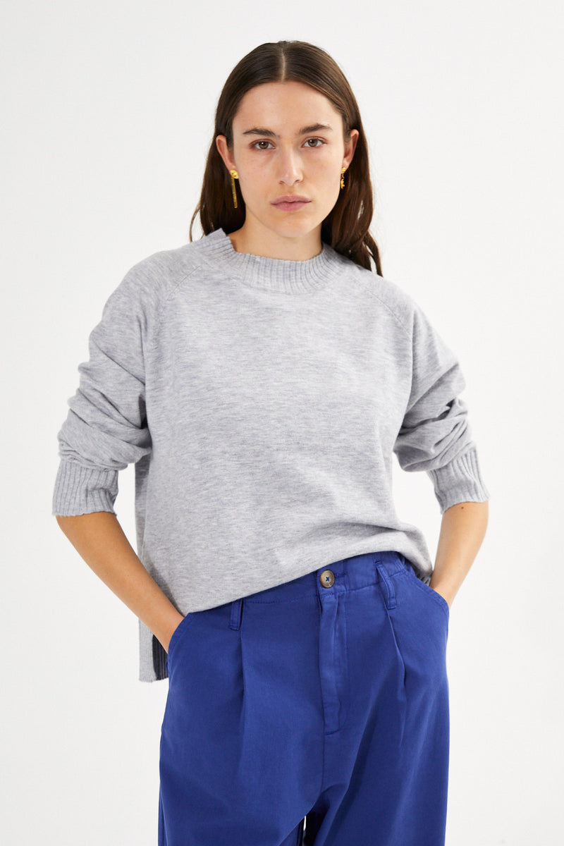 Ruca - Knit lounge boxy sweater I Grey melange    1 - Rabens Saloner - DK