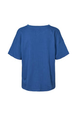 Margot - Light stretch cropped t-shirt I Workwear blue melange 2 - Rabens Saloner - DK