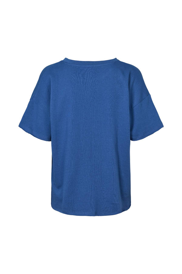 Margot - Light stretch cropped t-shirt I Workwear blue melange 2 - Rabens Saloner - DK