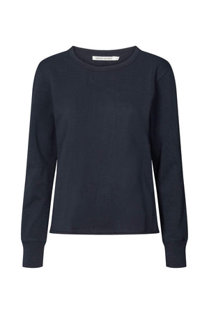 Hila - Light stretch crew neck top I Navy    1 - Rabens Saloner - DK