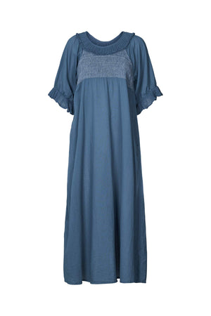 Cotton long angel dress - Dorothea I Dusty indigo Dusty indigo XS 1 - Rabens Saloner - DK