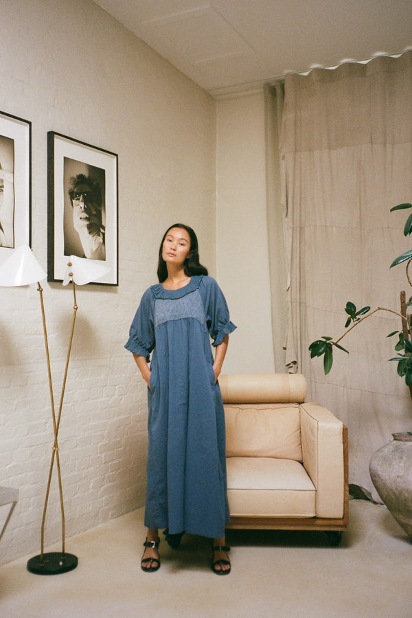 Cotton long angel dress - Dorothea I Dusty indigo 1 - Rabens Saloner - DK