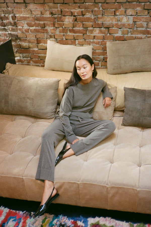 Jorun - Knit lounge pants I Mole melange 1 - Rabens Saloner - DK