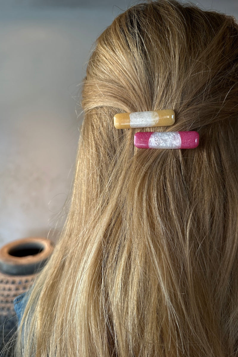 Hair Clip Mini - Zia I Yellow Stripe    1 - Rabens Saloner - DK