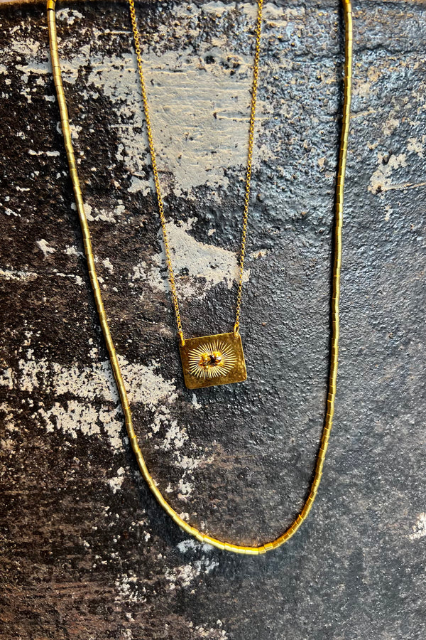 Nafsu - Gold escapulario necklace I Dark stone