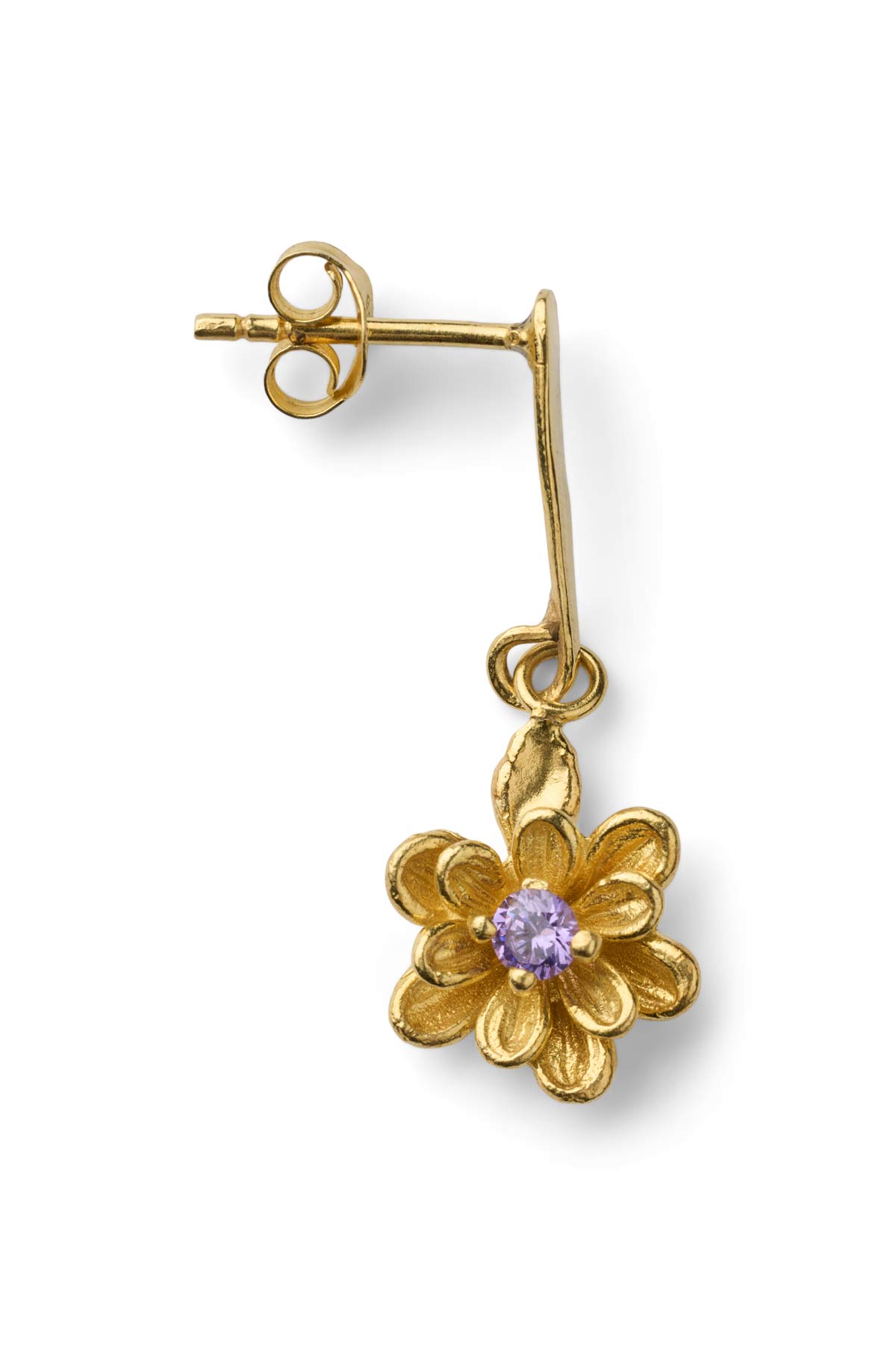 Stem Flower Stud - Nafsu I Gold w/ purple stone Gold w/ purple stone 1 - Rabens Saloner - DK
