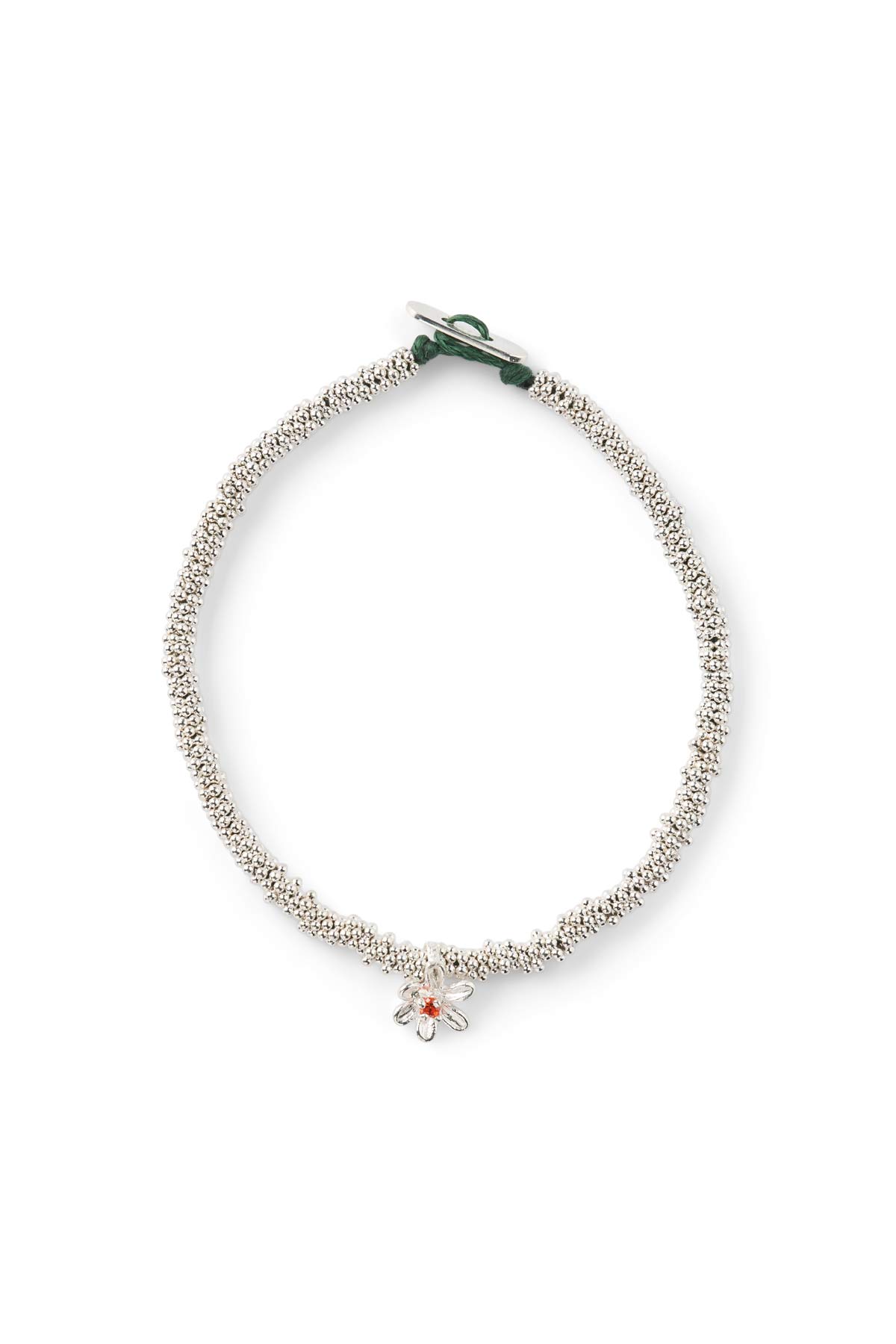 India Flower Bracelet - Nafsu I Silver w/ orange stone 1 - Rabens Saloner - DK