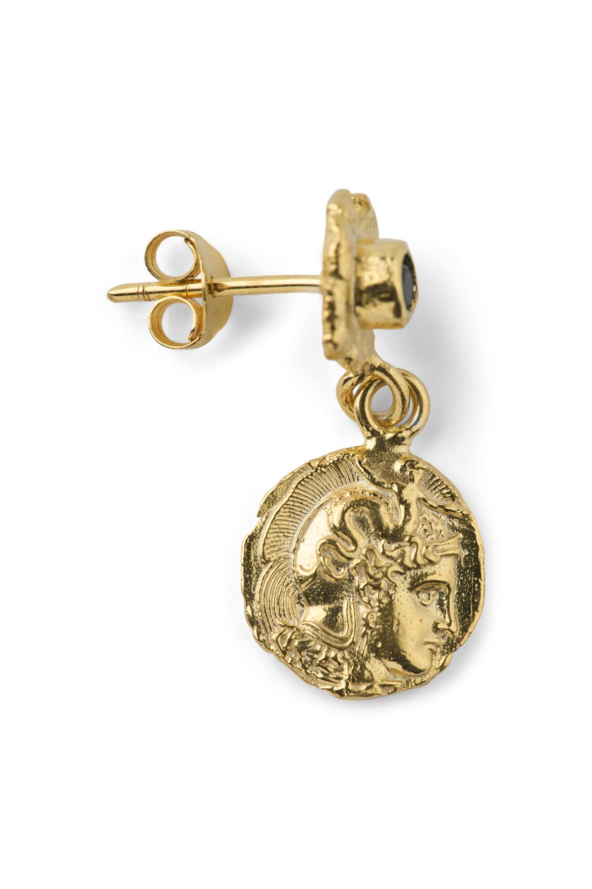 Coin Earring - Nafsu I Gold w/ Green Stone 2 - Rabens Saloner - DK