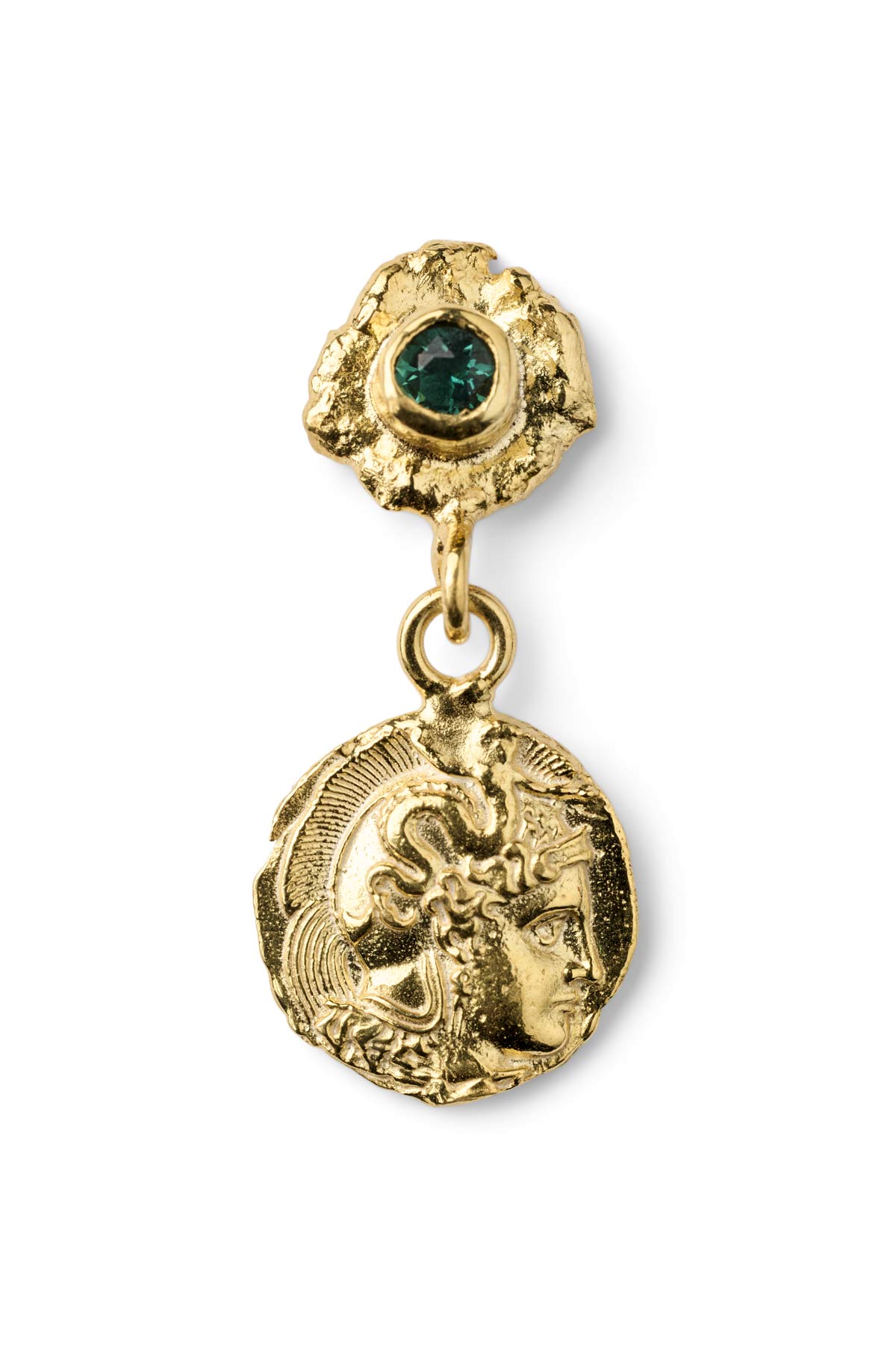 Coin Earring - Nafsu I Gold w/ Green Stone Gold w/ Green Stone 1 - Rabens Saloner - DK