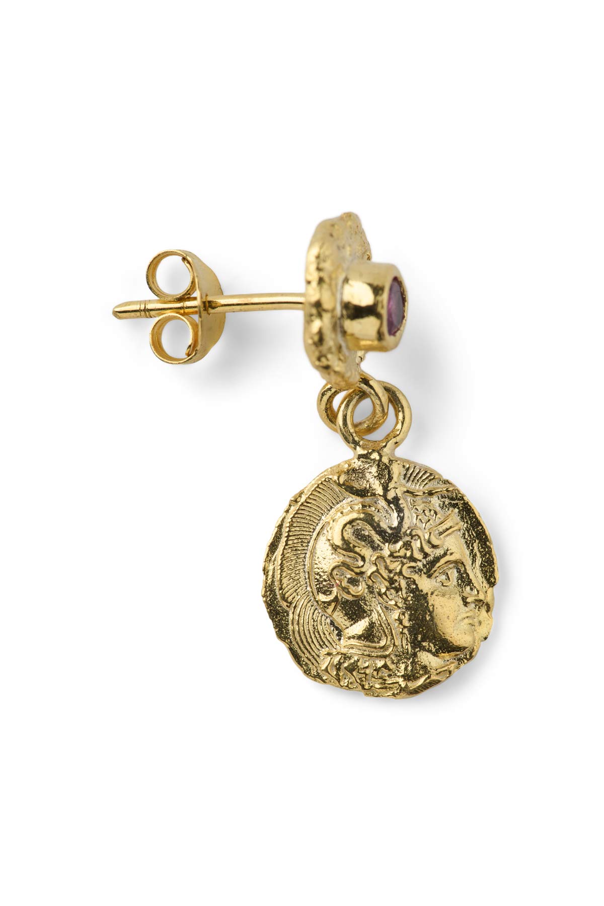 Coin Earring - Nafsu I Gold w/ Purple Stone 3 - Rabens Saloner - DK