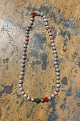 Pearl Necklace With Beads - Nafsu I Gold Beads w/ Coral and Green Onyx 3 - Rabens Saloner - DK