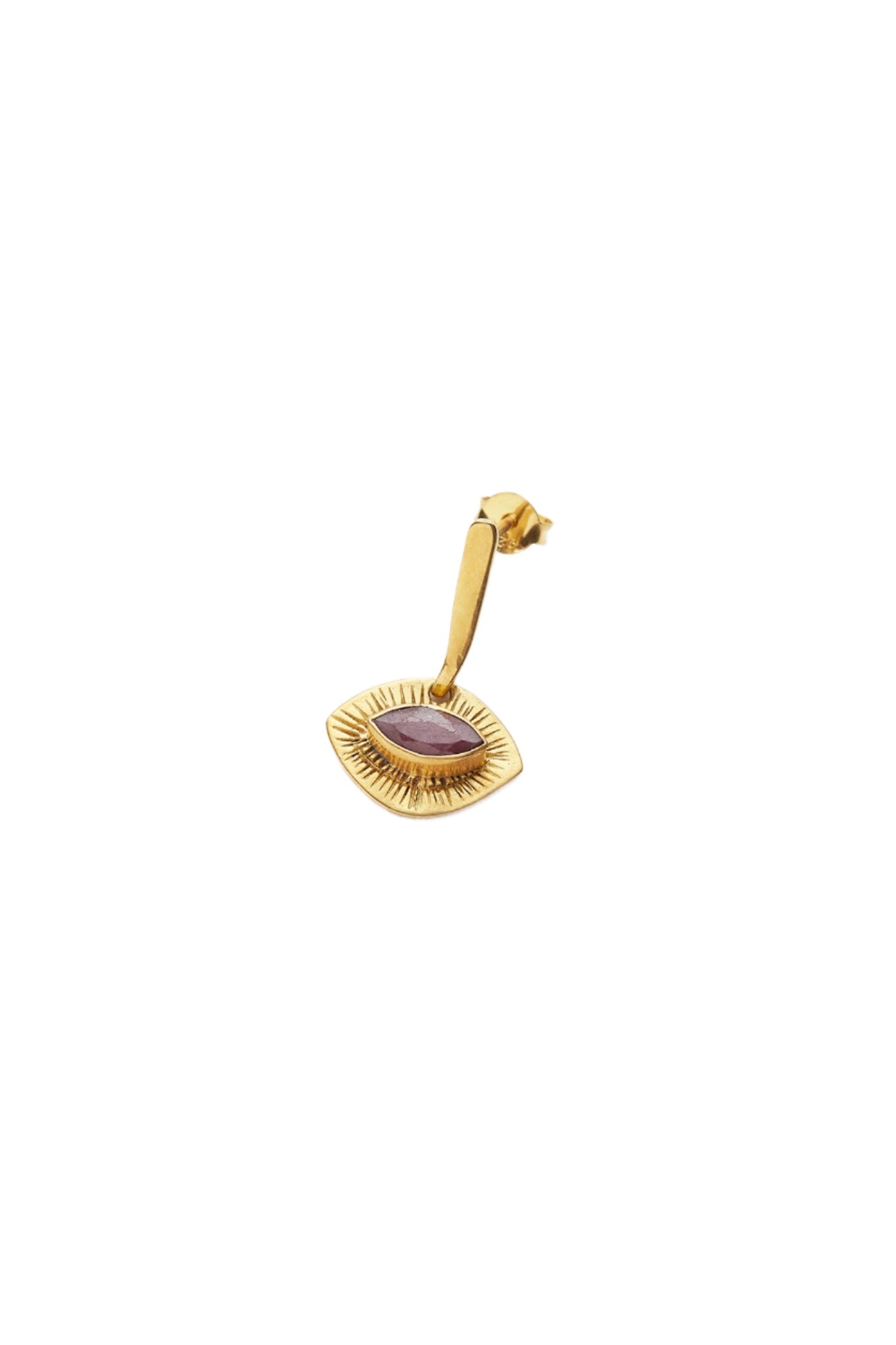 Nafsu - Gold plated earstick w/eye pendant I Red Ruby    1 - Rabens Saloner - DK