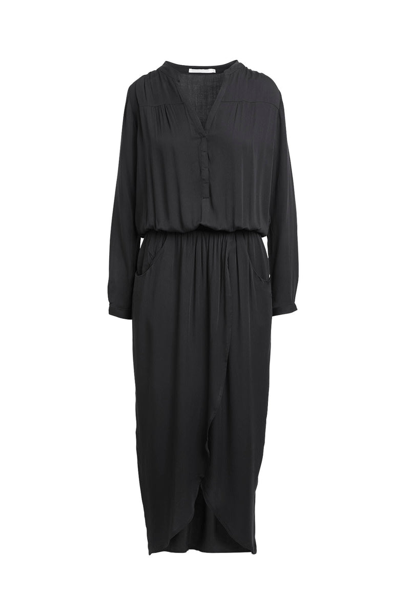 Vera - Solid wrap over dress L/S I Black 5 - Rabens Saloner - DK