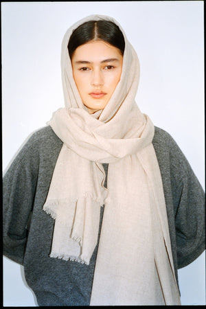 Wool cash scarf - Caroliva I Oatmeal melange Oatmeal melange O/S 1 - Rabens Saloner - DK