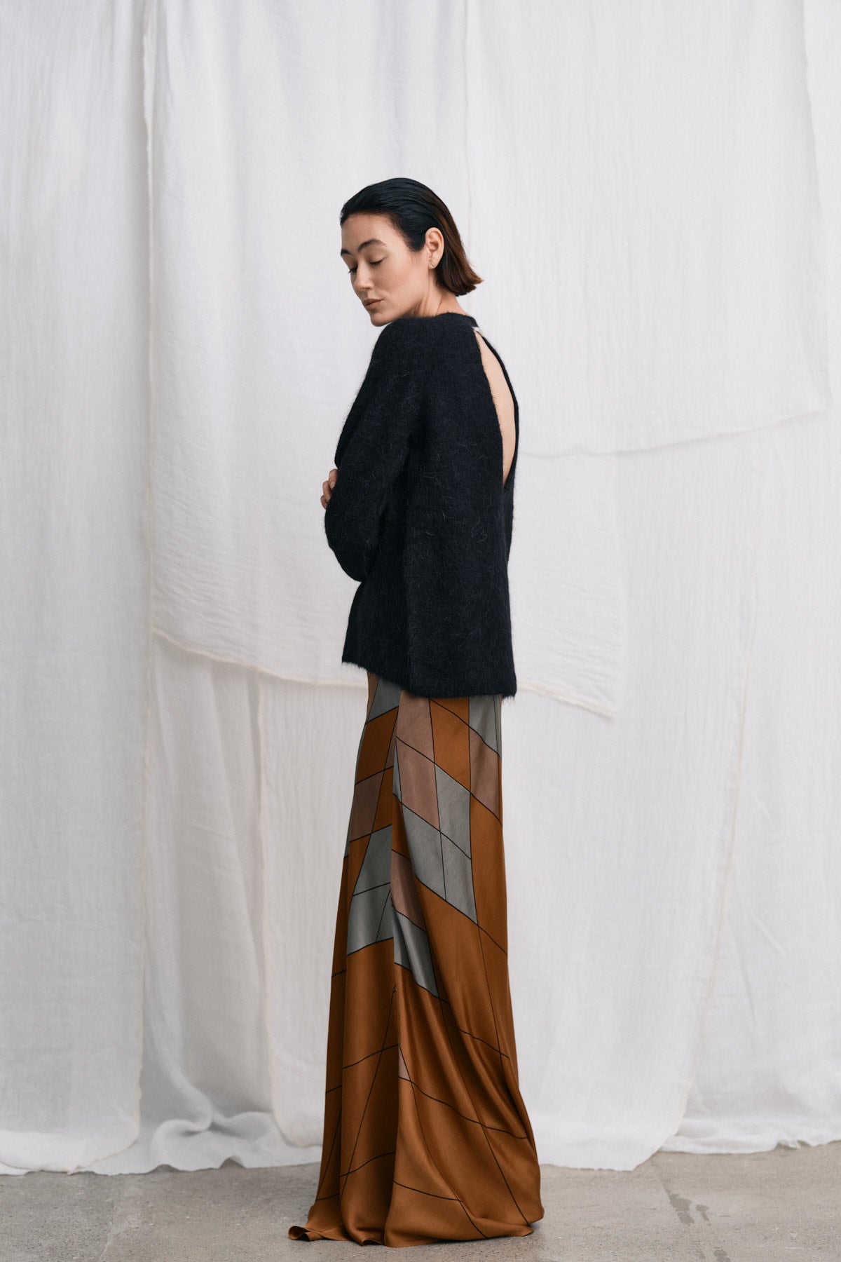 Mumle - Diamond print bias skirt I Rust combo 7 - Rabens Saloner - DK