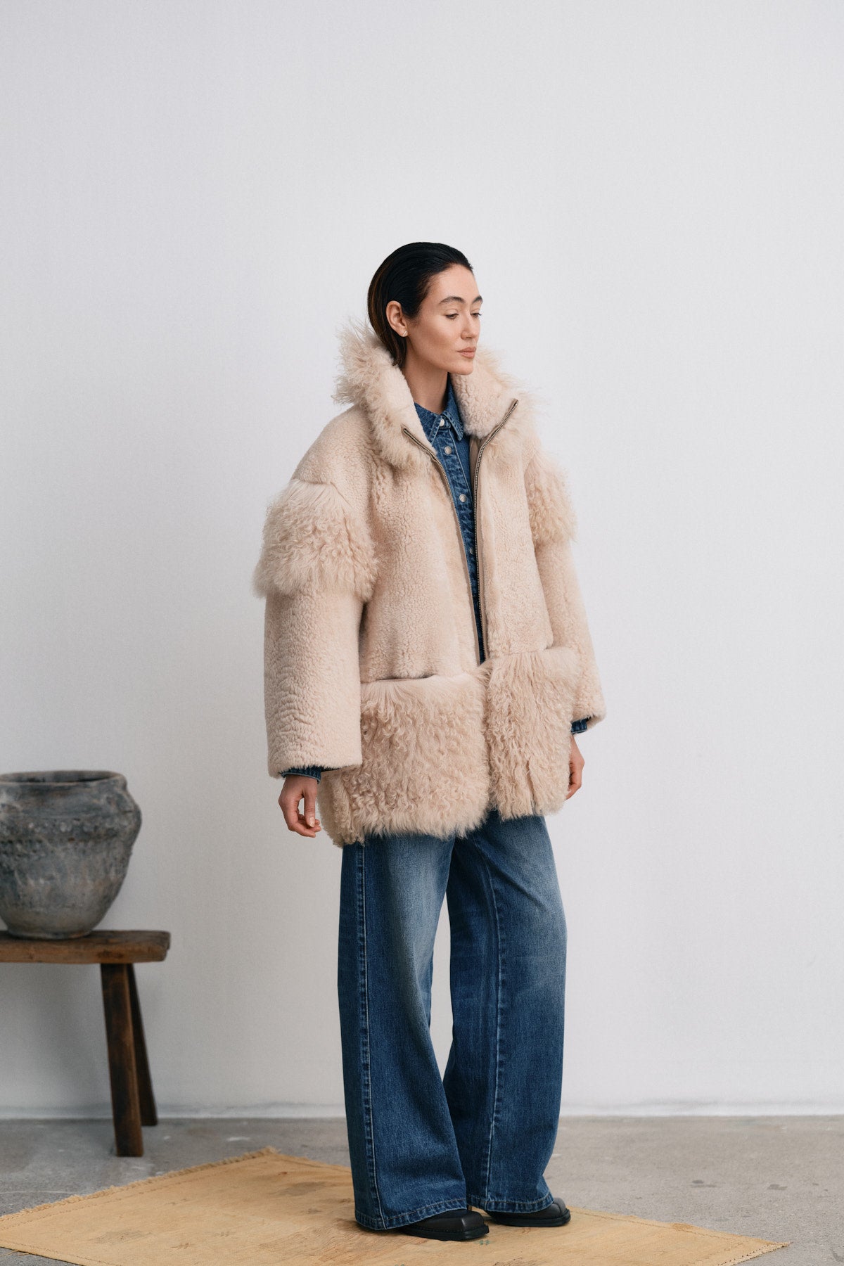 Stacia - Duo shearling jacket I Chalk 8 - Rabens Saloner - DK