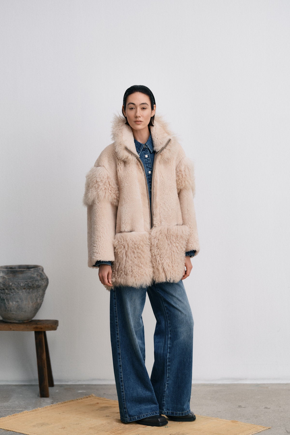 Stacia - Duo shearling jacket I Chalk 7 - Rabens Saloner - DK
