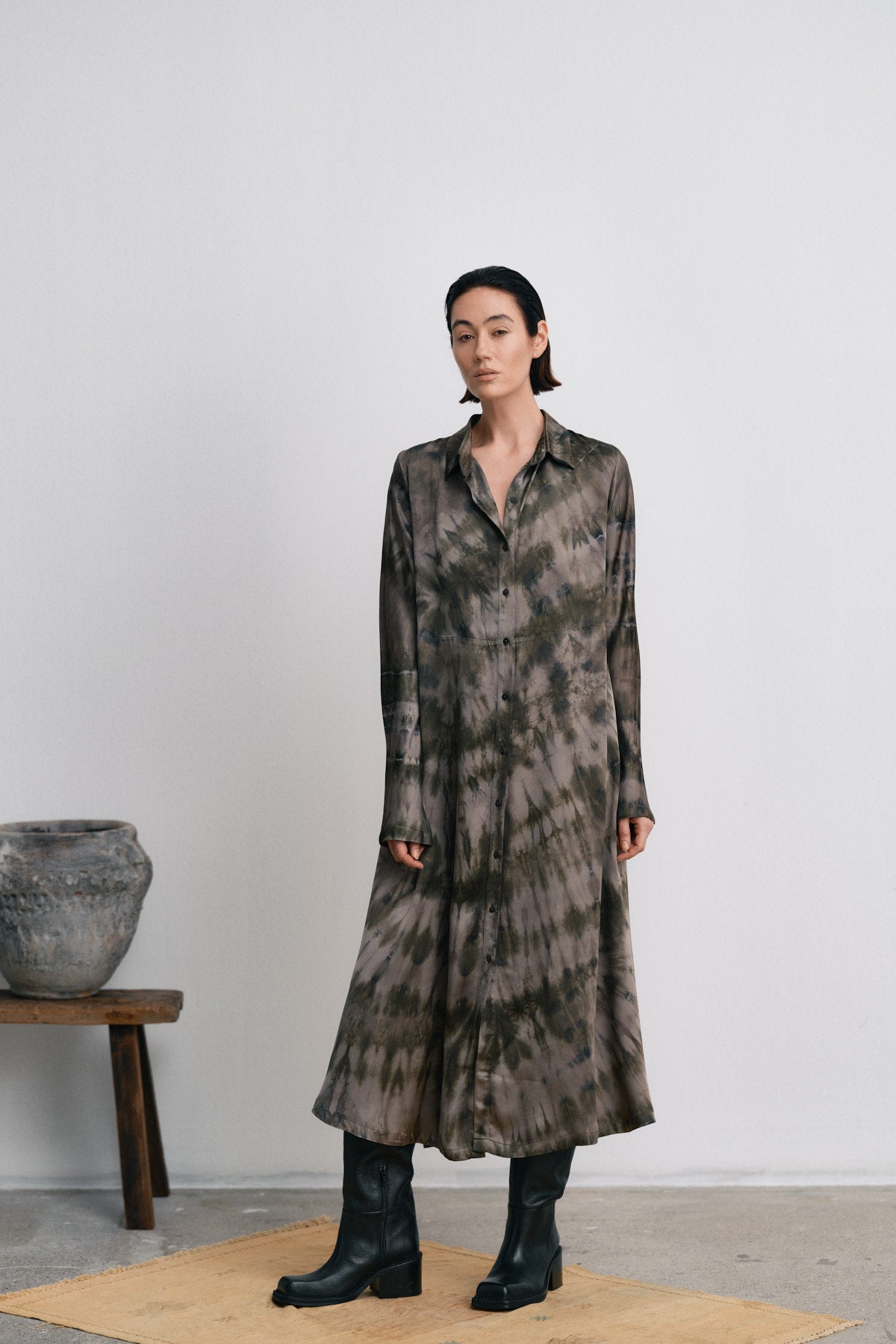 Vija - Lava button dress I Grey green combo 6 - Rabens Saloner - DK