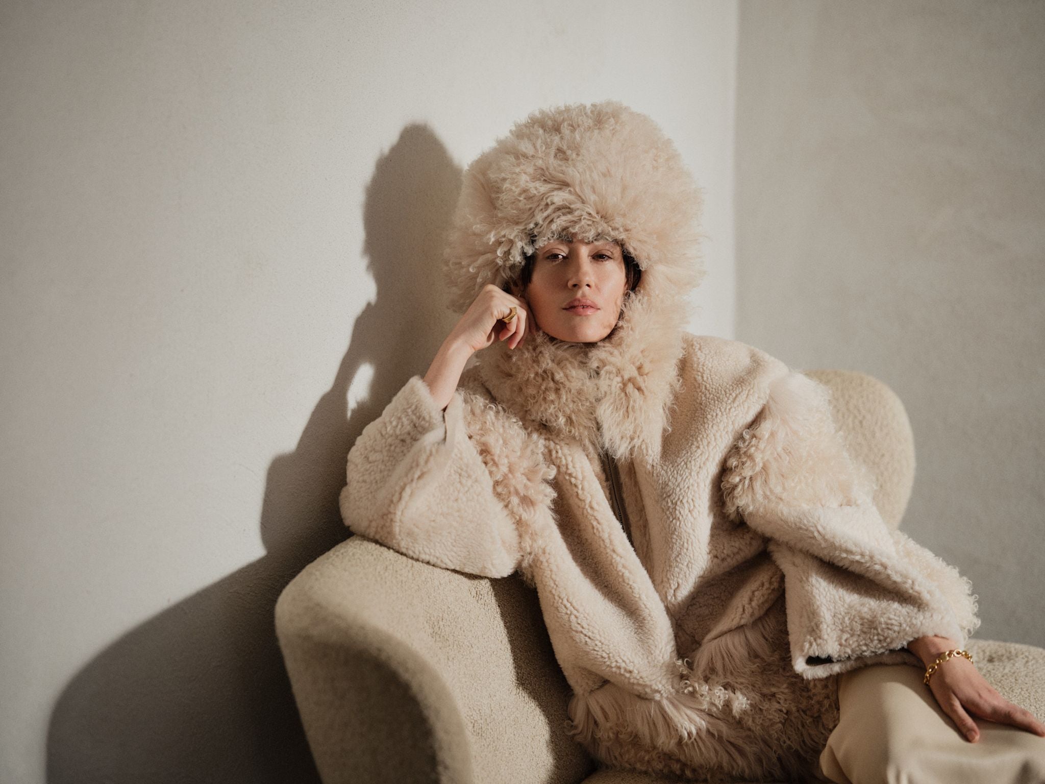 Stacia - Duo shearling jacket I Chalk 10 - Rabens Saloner - DK