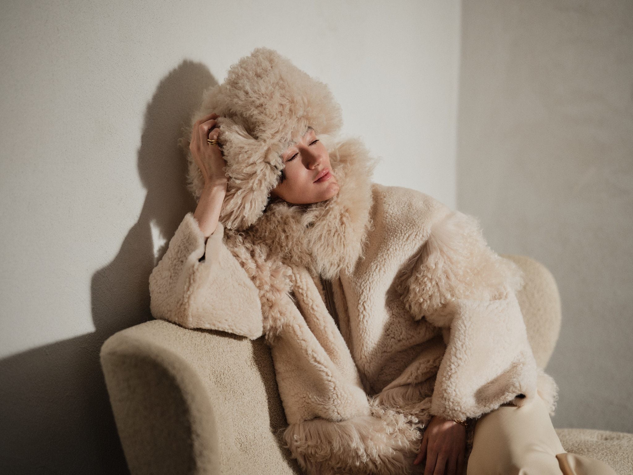 Stacia - Duo shearling jacket I Chalk 11 - Rabens Saloner - DK