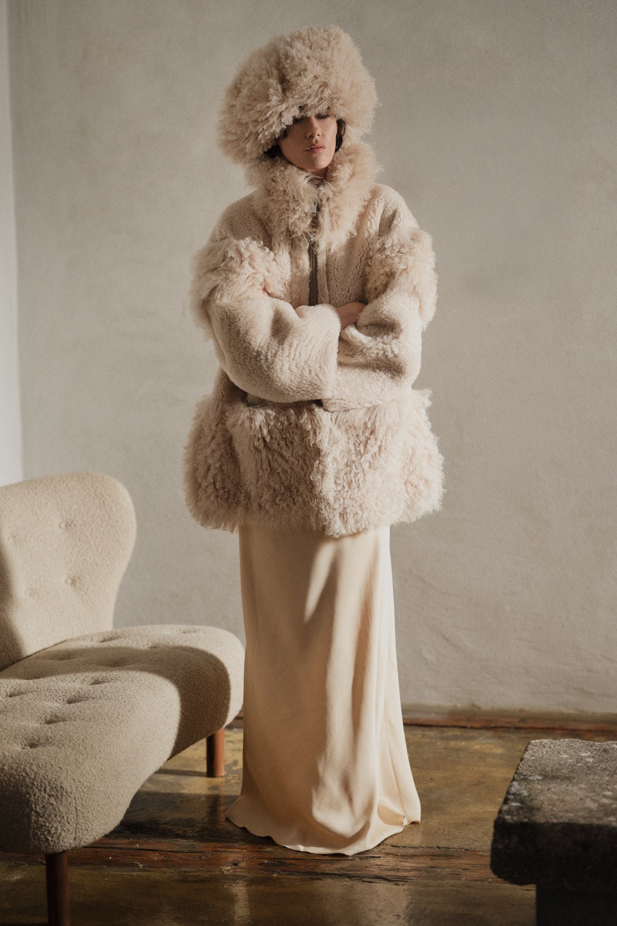 Stacia - Duo shearling jacket I Chalk 9 - Rabens Saloner - DK