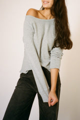 Nemi - Light stretch long sleeve top I Grey melange 1 - Rabens Saloner - DK