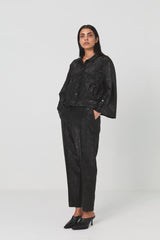 Viet - Glimmer crop shirt jacket I Black glimmer    1 - Rabens Saloner - DK