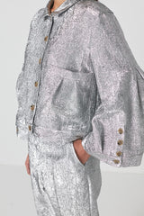 Viet - Glimmer crop shirt jacket I Silver glimmer Silver glimmer XS  2 - Rabens Saloner - DK