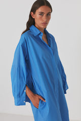 Joo - Poplin long kaftan I Blue    1 - Rabens Saloner - DK