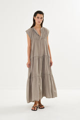 Lorita - Cotton tiered long dress I Pearl grey 1 - Rabens Saloner - DK