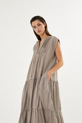 Lorita - Cotton tiered long dress I Pearl grey 2 - Rabens Saloner - DK