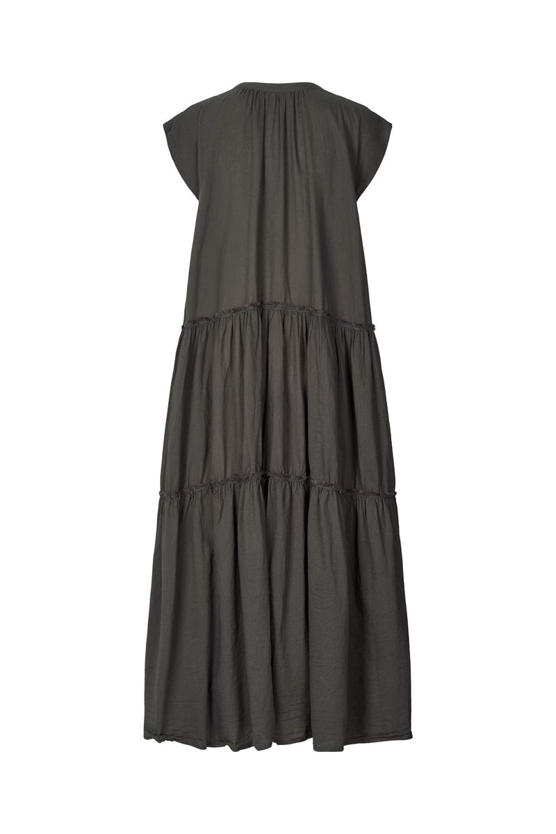 Lorita - Cotton tiered long dress I Dark slate 2 - Rabens Saloner - DK