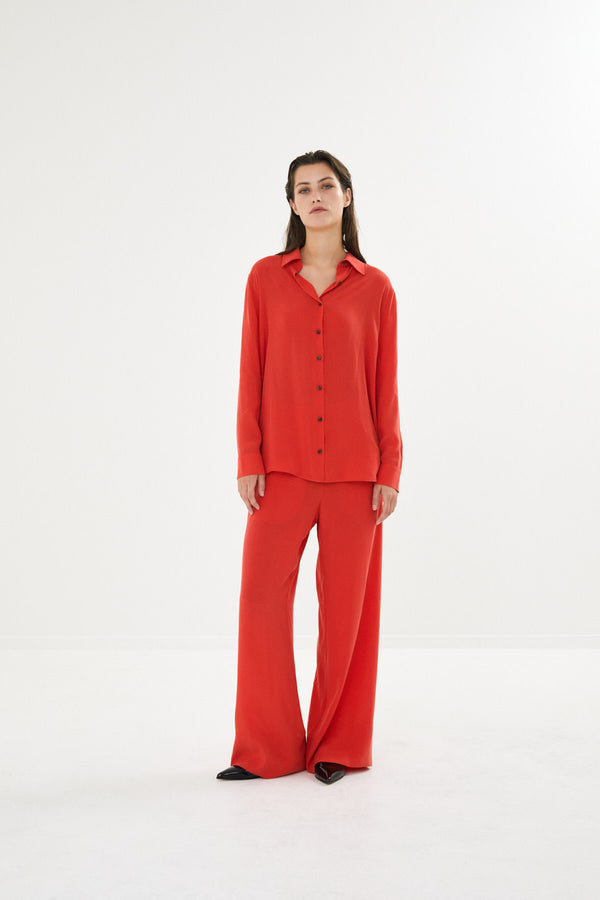 Alisa - Sandwashed wide leg pant I Red 1 - Rabens Saloner - DK